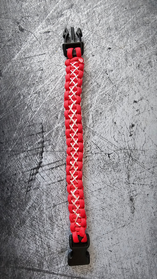 Bracelet de survie en  type paracorde rouge & blanc
