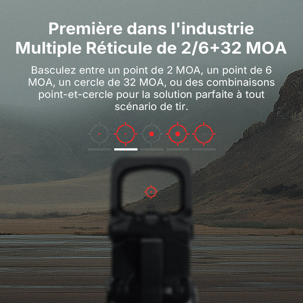 Osight XR Optique Fermé Empreinte RMR & Multi-Réticules Point de 2/6 MOA & Cercle de 32 MOA