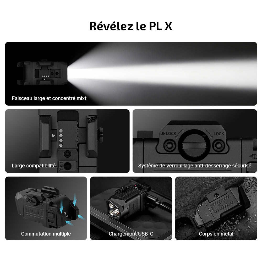Olight PL X | Lampe Tactique Rechargeable USB-C 1200 Lumens à Double Faisceau